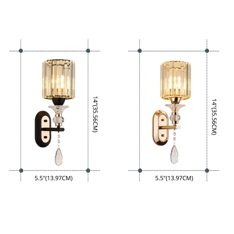 Cylinder Crystal 1-Light Wall Sconce Contemporary Wall Mounted Lamp for Living Room
