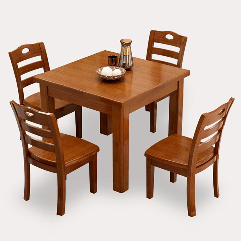 Modern Square Dinner Table Brown Solid Wood Tabletop for 2 Persons