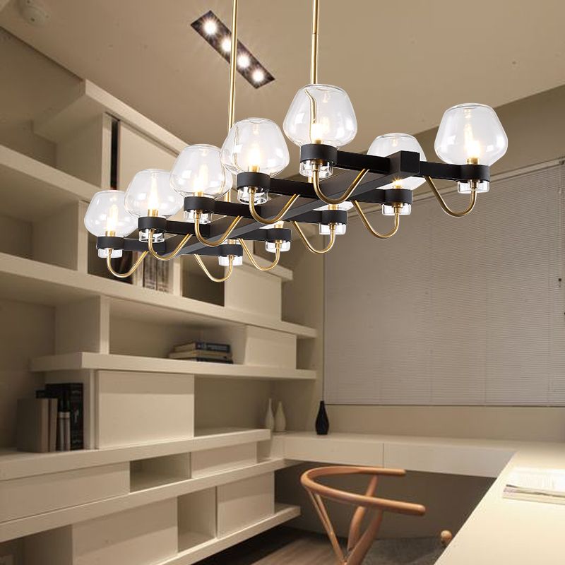 10 bulbes tasse lampe de l'île lampe contemporaine transparente / ambre / verre fumé Éclairage en suspension en noir / laiton pour la chambre