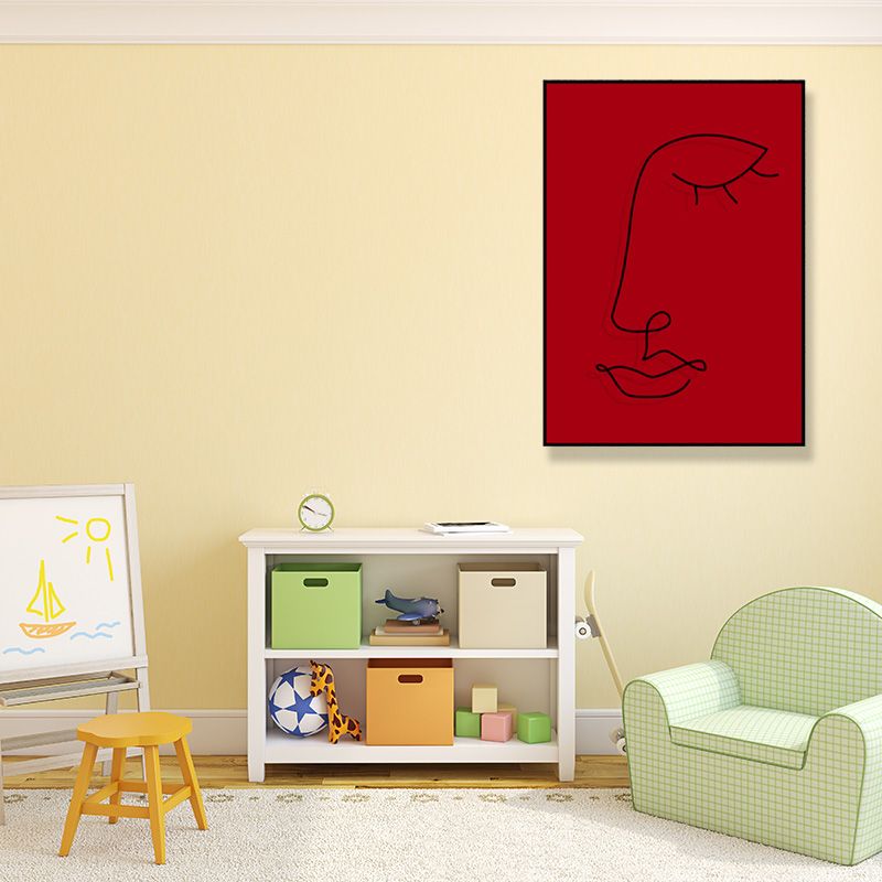 Minimalistic Line Drawing Canvas Print Black and Red Textured Wall Art for Bedroom