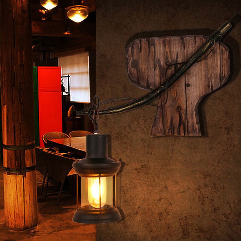 Retro -Stil Laternendecke Beleuchtung Eisen Kronleuchter Leuchte im Holz für das Restaurant