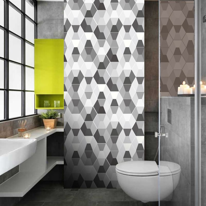 Grey 3D Geometric Wallpaper Panel Set 10 Pcs Self Sticking Wall Covering for Bathroom