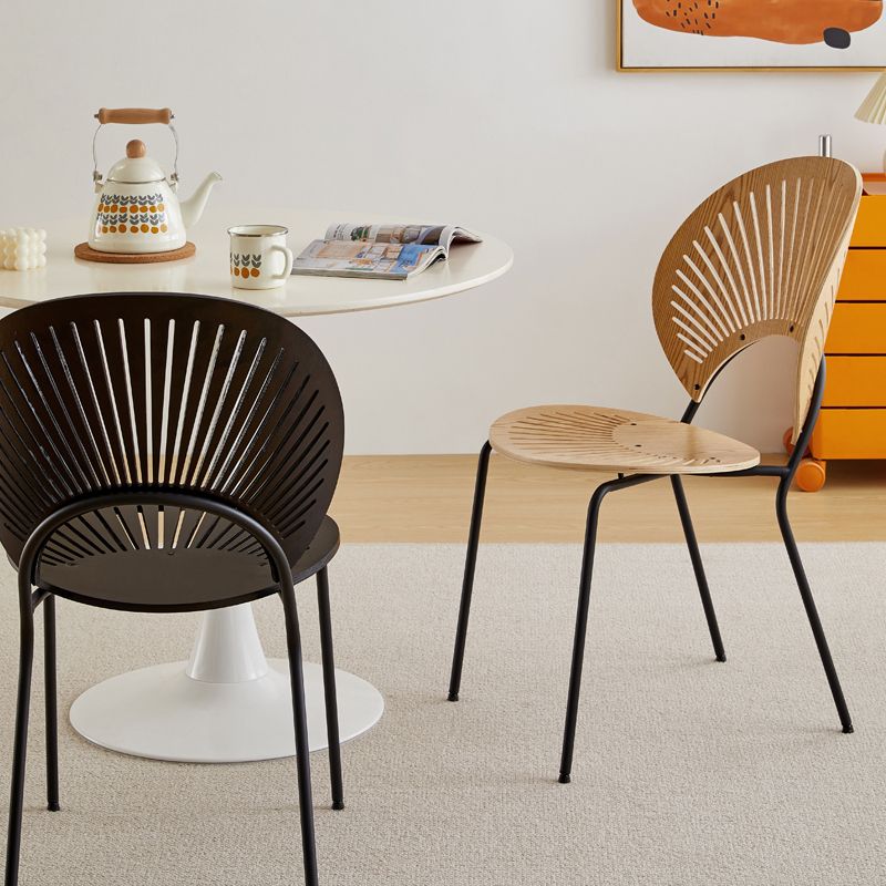 Contemporary Wooden Dining Side Chair with Metal Legs and Open Back