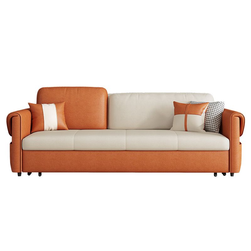 Faux leather Sleeper Sofa Orange Square Arms Sofa Bed with Upholstered, 33.85 " Wide