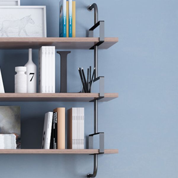 Contemporary Pine Solid Wood Bookcase Wall Mounted Metal Frame Closed Back Bookshelf