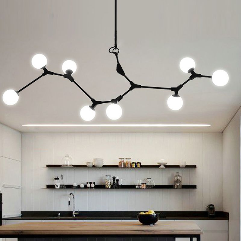 Black Molecular Island Light Modern 8-Bulb White Glass Suspension Light