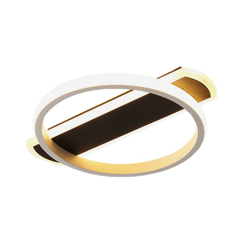 Weiß/schwarz Ring Flush Beleuchtung einfache LED Acryl Flush Deckenlampe mit Bogen Rechteck Baldachin in Warm/Weißes Licht