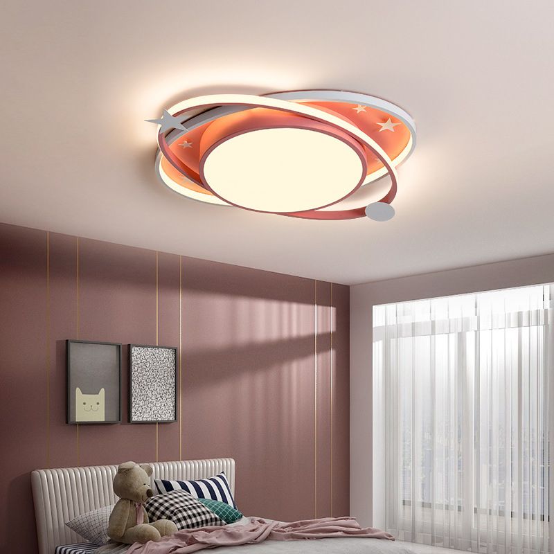 Nordic Metal Flush Mount Light Fixture Saturn Flush Mount Spotlight with White Acrylic Shade for Kids Bedroom