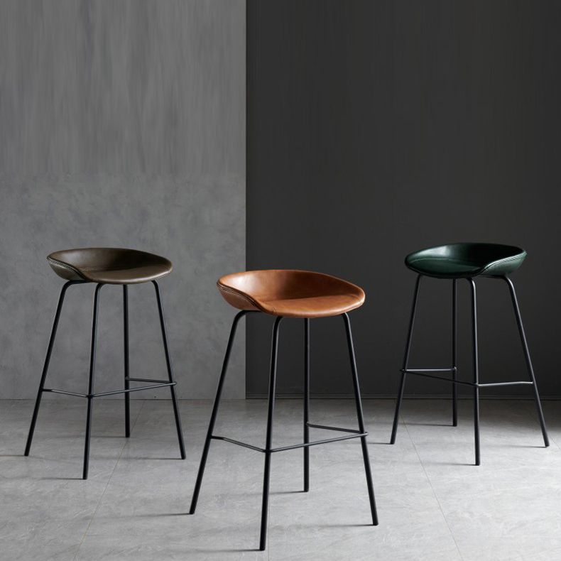 Contemporary Metal Barstool Leather Fabric Counter Stool with 4 Legs
