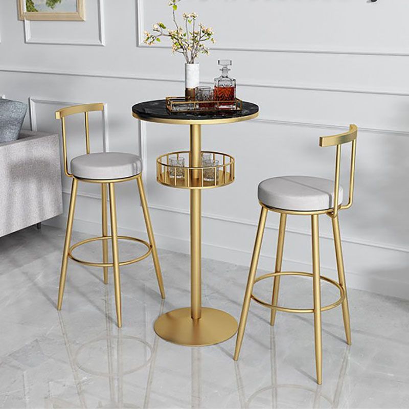 Marble Indoor Glam Bar Dining Table Iron Bistro Table with Single Pedestal