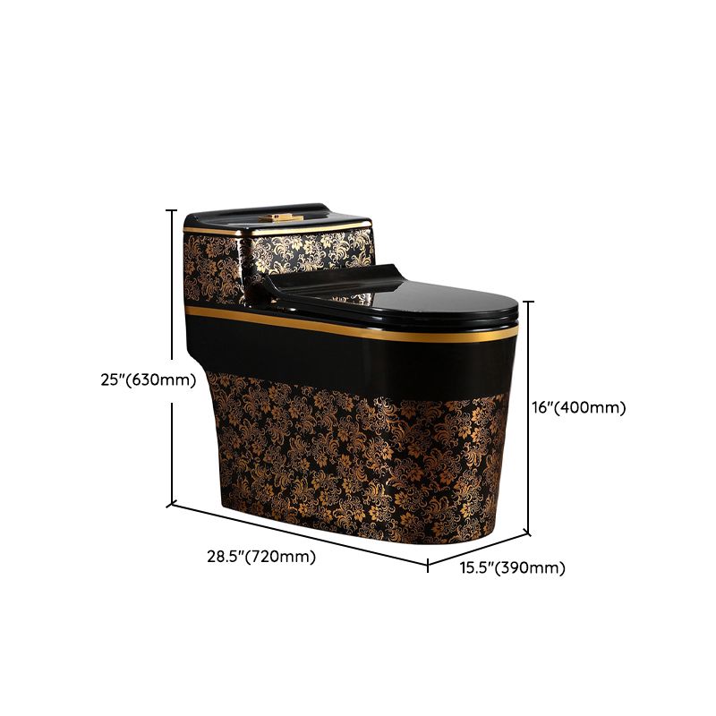 Modern Elongated Toilet Bowl Black and Golden Flush Toilet With Seat for Bathroom