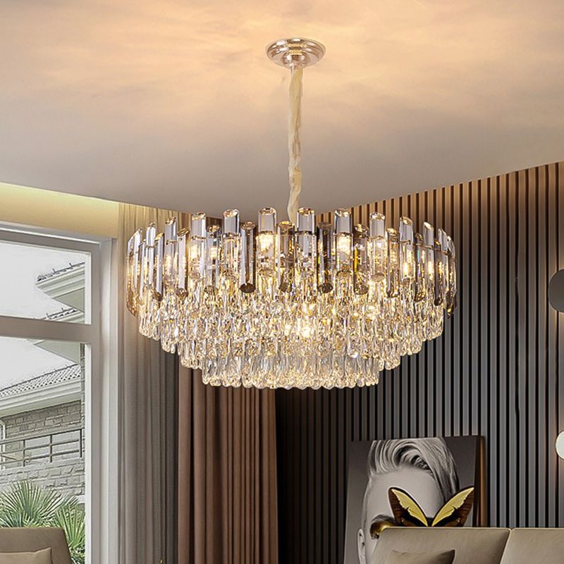 Round Pendant Lighting Fixture Modern Crystal Chandeliers for Dining Room
