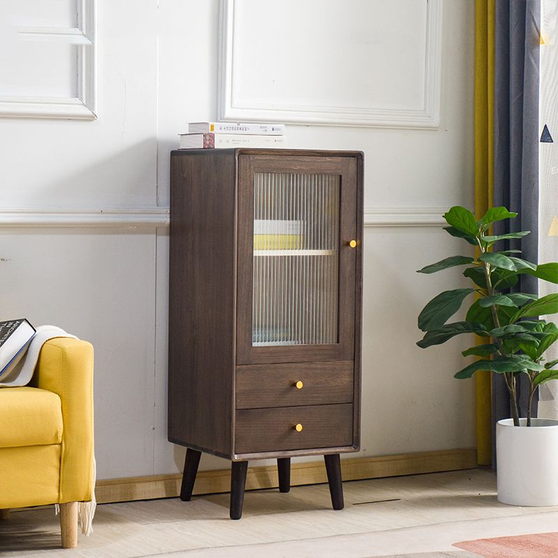 Modern Glass Paned Accent Cabinet 1-Door Solid Wood Chest with 2 Drawers