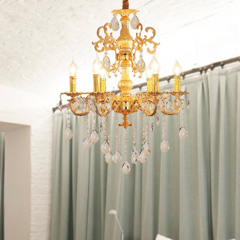 Contemporary Candle Chandelier Lamp Crystal 6/8 Lights Bedroom Pendant Light Fixture in Gold