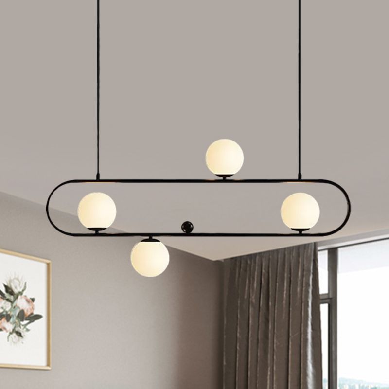 Oblong Dining Room Ceiling Chandelier Opal Glass 3/4 Lights Post Modern Island Light in Black/Gold