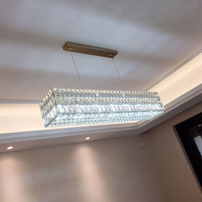 Wrought Iron LED Island Pendant Light in Modern Luxury Style Crystal Rectangular Ceiling Light for Dining Room