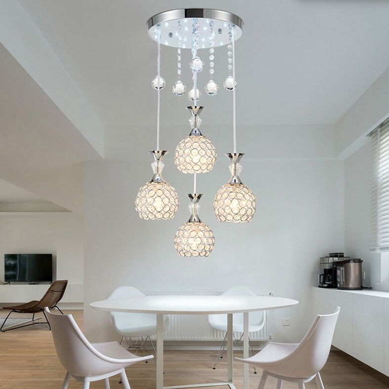 Crystal Ball Shade Multi-Light Pendant Modern 4-Bulb Ceiling Suspension Lamp for Dinner