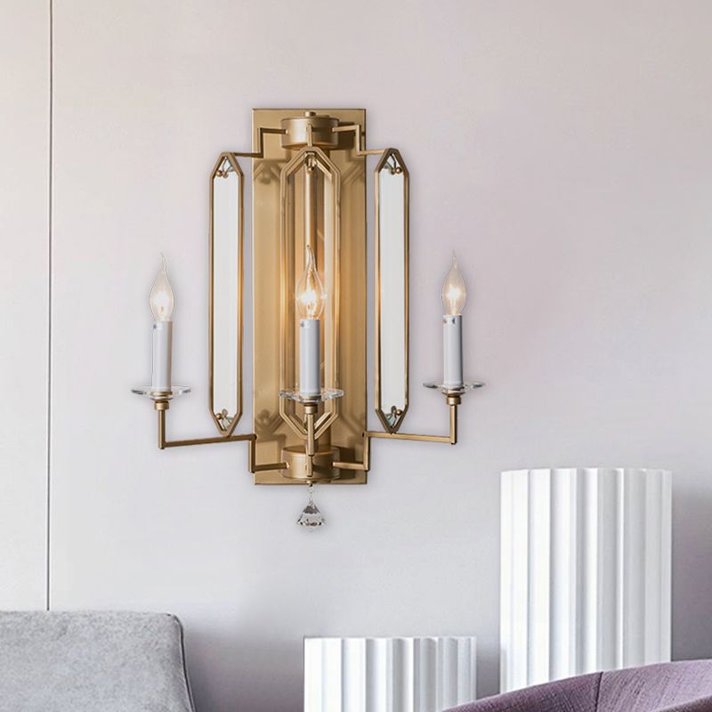 Gold Candle Design Wall Sconce Vintage Faceted Crystal Finial 3-Light Dining Room Wall Lighting Idea