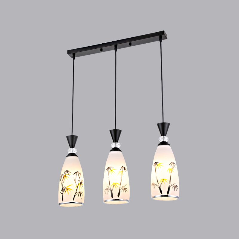 Modern Style Pendant Light Print Glass Shade Suspension Light for Dining Room
