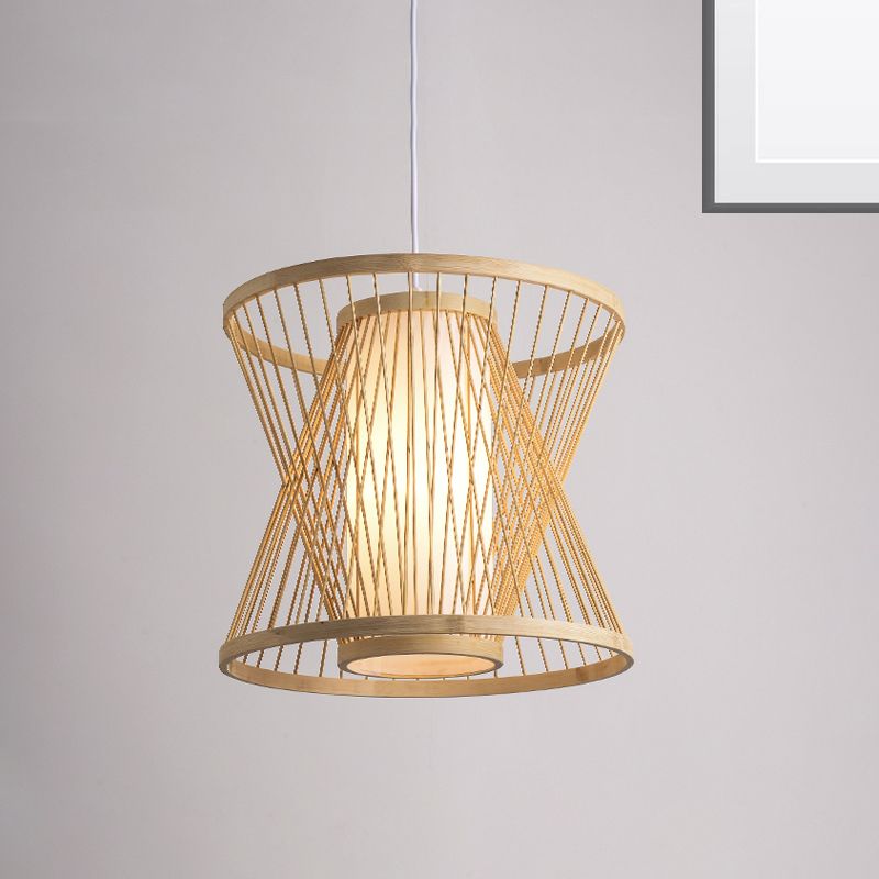 Kegelaufhängung Anhänger zeitgenössischer Bambus 1 Glühbirnenholz Hanging Light Kit für Restaurant, 14 "/16" /19.5 "breit