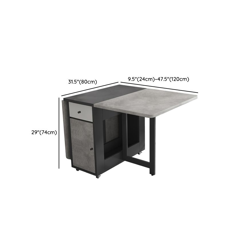 Modern Foldable Wood Top Dining Table Extendable for Small Spaces in Grey