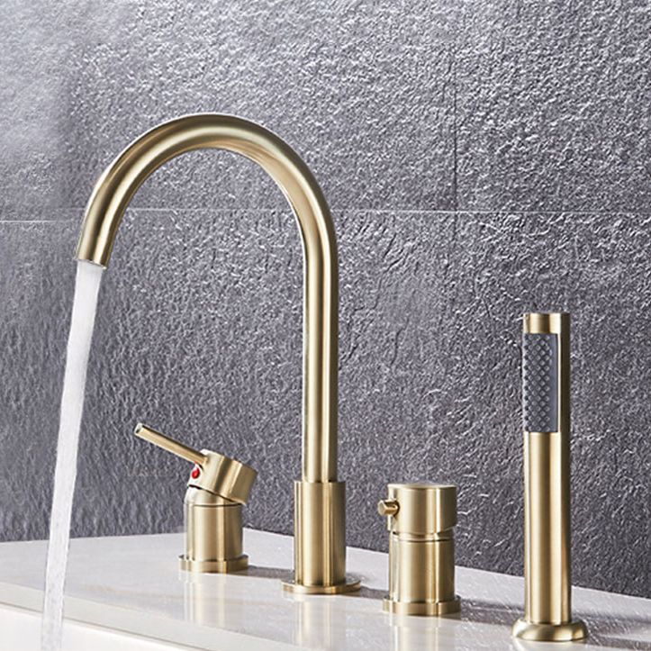 Contemporary Deck Mounted Metal Freestanding Tub Filler High Arc Freestanding Faucet