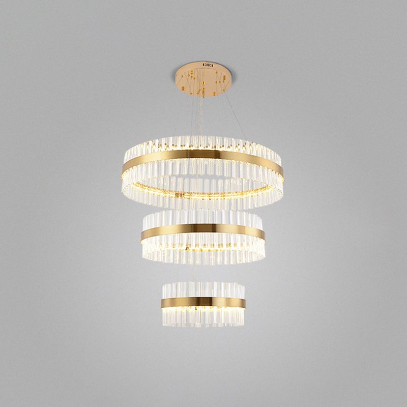 Ring Shaped Chandelier Light Simplicity Clear Crystal Living Room LED Pendant Light Fixture in Gold