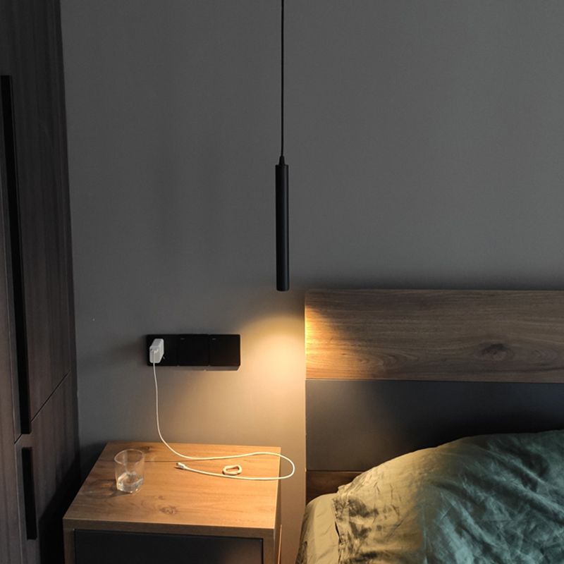 Contemporary Style Cylinder Shape Pendant Lights Metal Hanging Lamps in Black