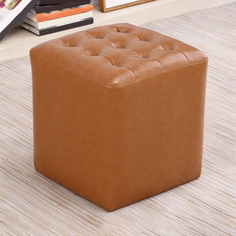 Tufted Ottoman Mid-Century Modern Genuine Leather Square Water Resistant Cube Ottoman