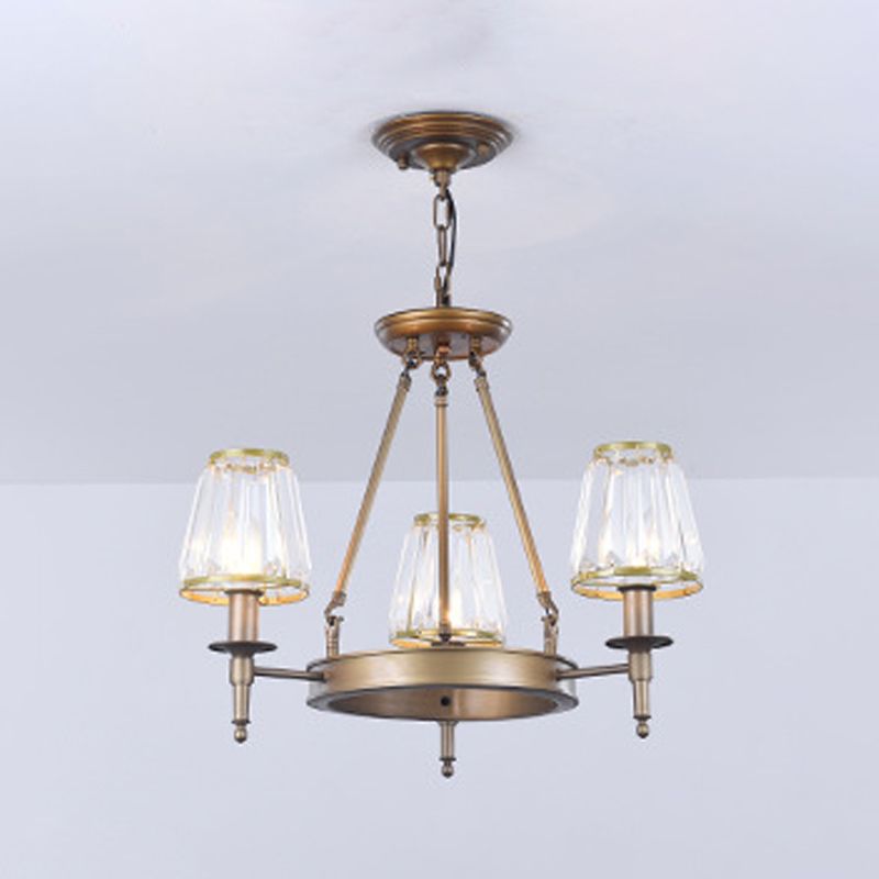 Conical Clear Crystal Pendant Chandelier Rustic Multi Lights Suspension Pendant Light