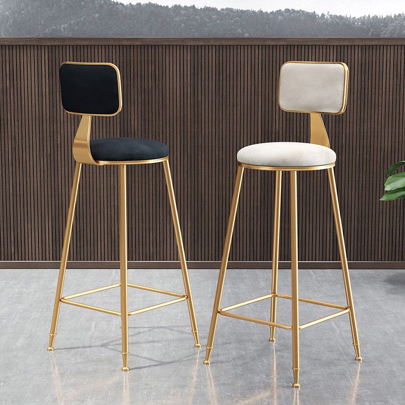 Glam Armless Backrest Counter Stool Iron Cafe Bar Stool with Velvet Cushion and Pedal
