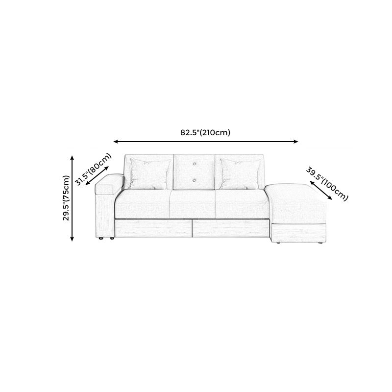 Farmhouse 82.68"L 3-Seat Tight Back Sectional One Arm Sofa Bed with Storage