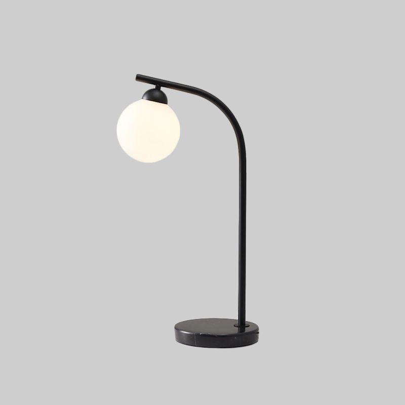 Minimalist Ball Shade Table Light Ivory Glass 1 Head Bedside Night Lam with Black/Gold Bended Stand