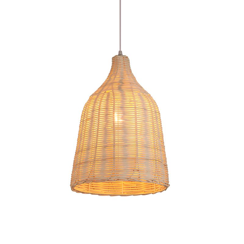 South-east Asia Handcrafted Pendant Light Rattan Single-Bulb Contemporary Suspension Light in Wood