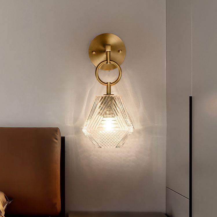 Modern Luxury Wall Sconce Copper Geometric Hanging Wall Lamp with Glass Shade
