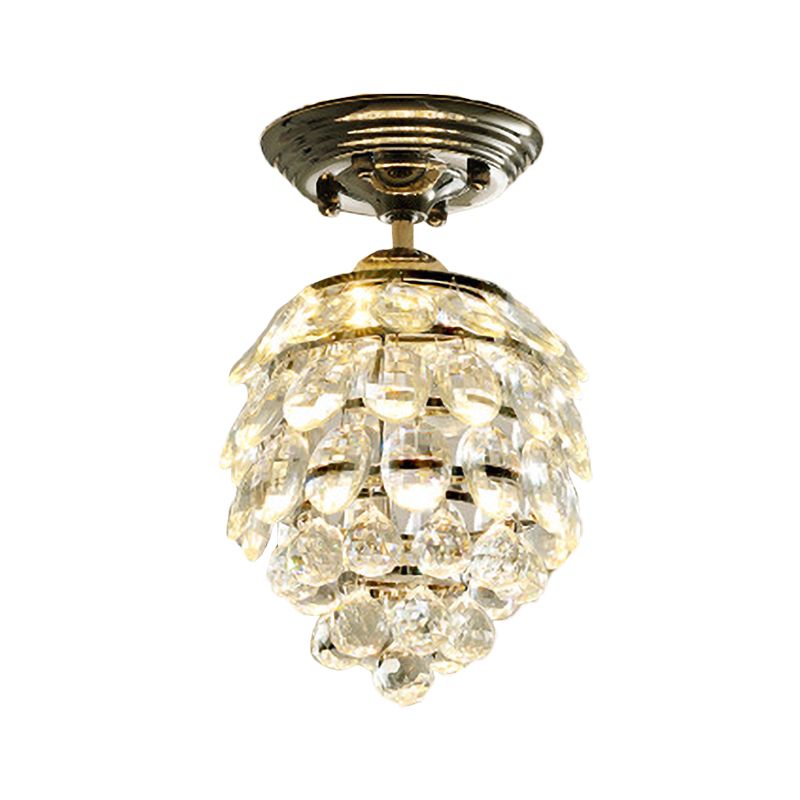 Modernist Pinecone Ceiling Lamp Crystal Ball LED Semi Mount Lighting in Silver for Hallway