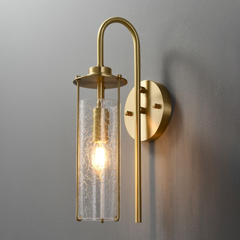 Modern Metal Wall Sconce Cylinder Shape Wall Light with Glass Shade for Bedroom