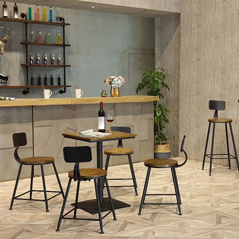 Wooden Fixed Bar Table Black Iron Solid Wood Pub Table for Patio