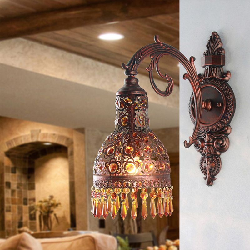 Ironio con pale a fulme a cupola a cupola in stile boemia 1 Imposto di illuminazione con applique con accento di cristallo in rame stagionato
