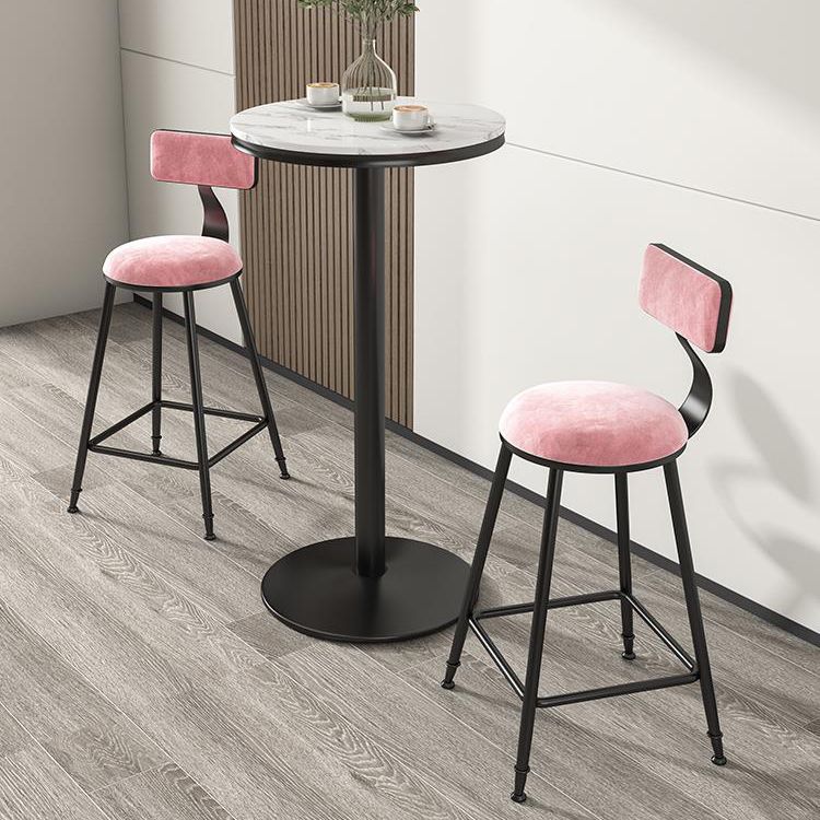Scandinavian Low Back Footrest Barstool Matte Finish Velvet Counter Stool