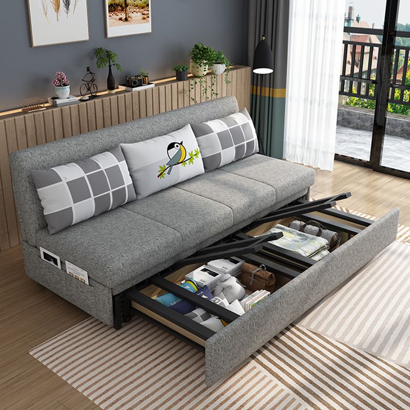 Contemporary Armless Cotton Blend Sofa Bed in Grey with Storage
