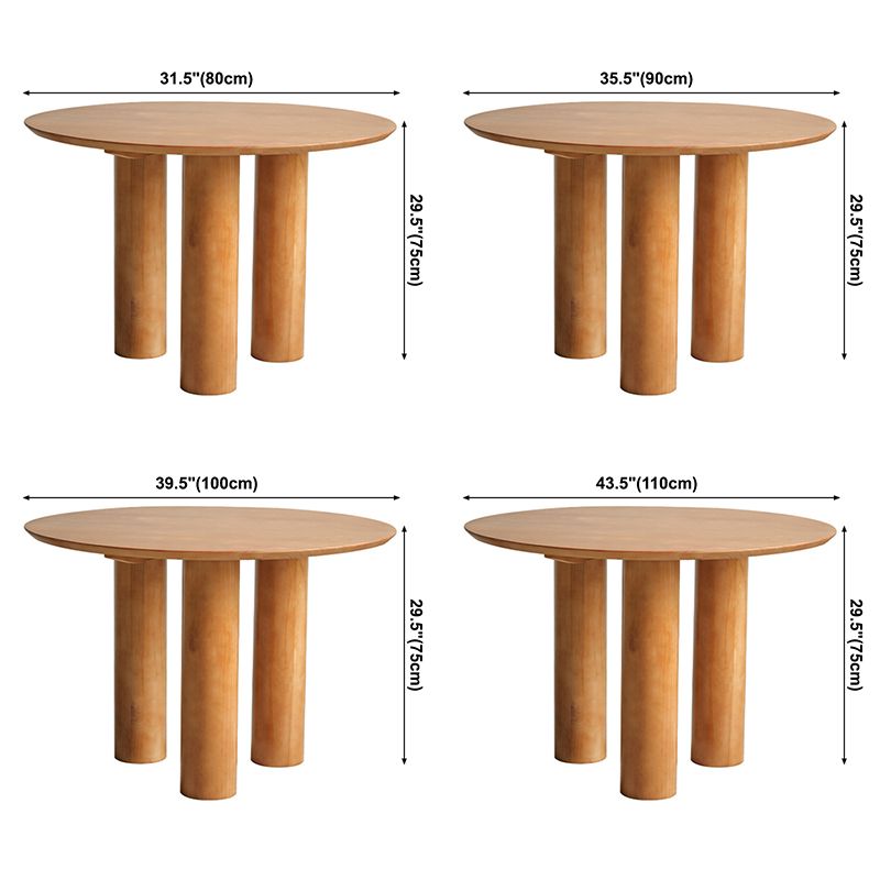 Round Pedestal Contemporary Dining Table Brown Tone Fixed Table of Solid Wood