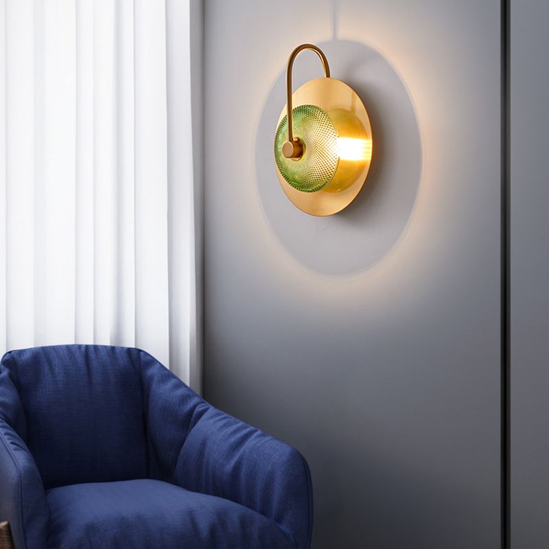 LED Post Modern Wall Sconce Iron & Glass 1 - Light Wall Mounted Fixture in Gold Finish