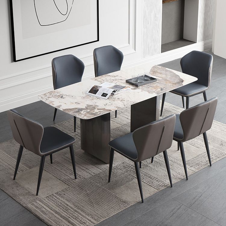 Mesa de comedor rectangular Mesa de comedor de piedra moderna con pedestal doble
