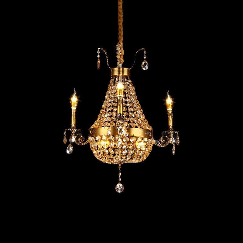 Candelabra Hanging Light Contemporary Metal 2/6/8 Lights Gold Chandelier Light with Crystal Strand, 27"/31" Wide