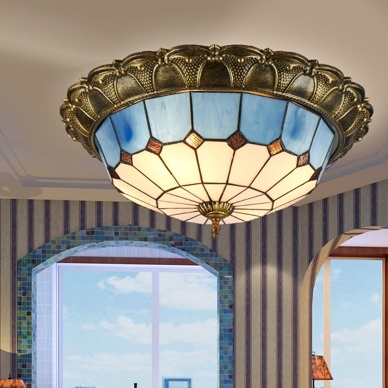 Tiffany LED Ceiling Light Geometric Glass Flush Mount for Living Room