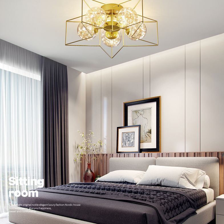 Amber Glass Ball Semi Mount Lighting Nordic Lrass Finis