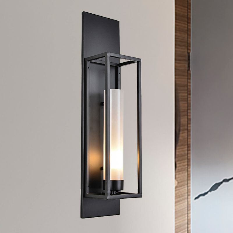 Black Rectangular Wall Lampy Modernisme Style 1 Éclairage d'applications en métal de bulbe avec nuance en verre cylindrique