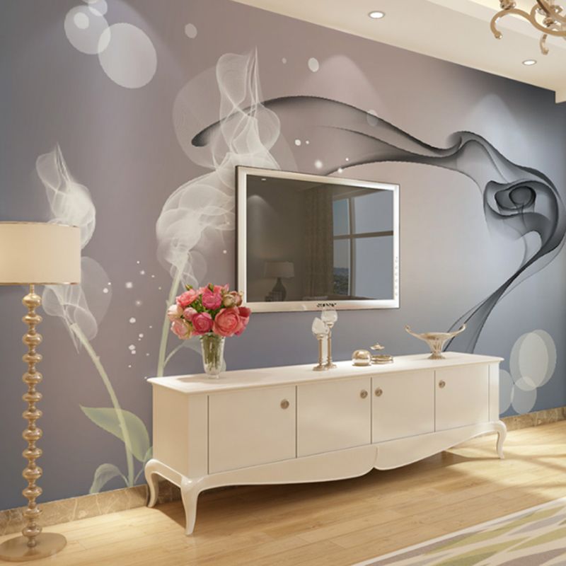 Full Size Wall Decor Black and White 3D Print Smoke Non-Woven Textured Wall Mural for Gallery, Personalized Size Available