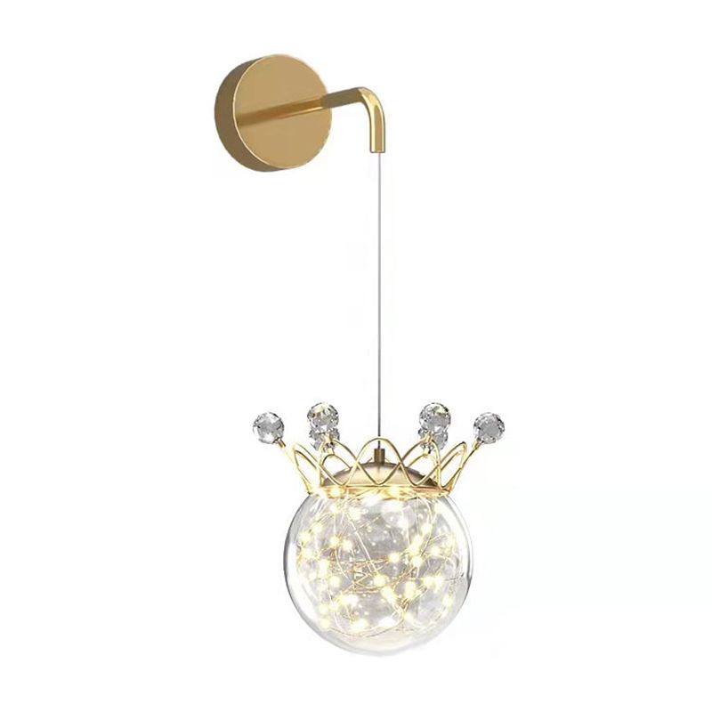 Modern Style Gold Wall Light Crown Shape Wall Sconce with Crystal for Bedroom
